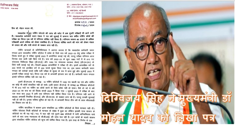 Former Chief Minister Digvijay Singh wrote a letter to Chief Minister Dr. Mohan Yadav